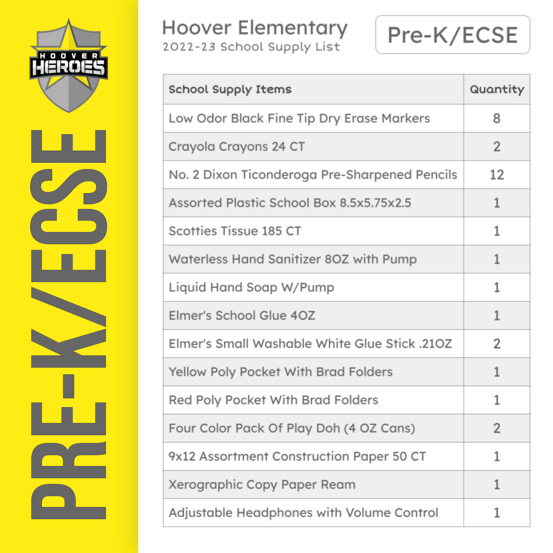 Pre-K ECSE School Supply List